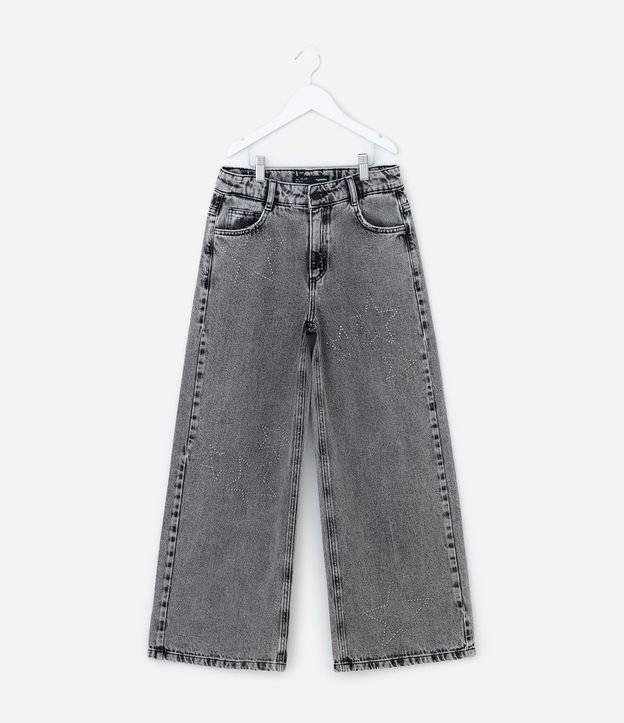 Pantalón Wide Leg Infantil en Jeans con Estrellas de Brillos - Talle 5 a 14 años 2