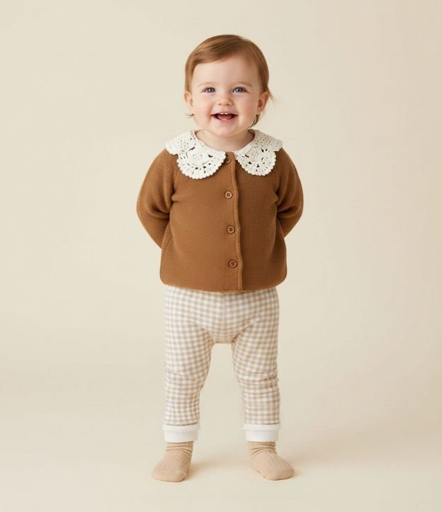 Pantalón Legging Infantil en Algodón de Cuadros con Encaje – Talle 0 a 18 Meses 1