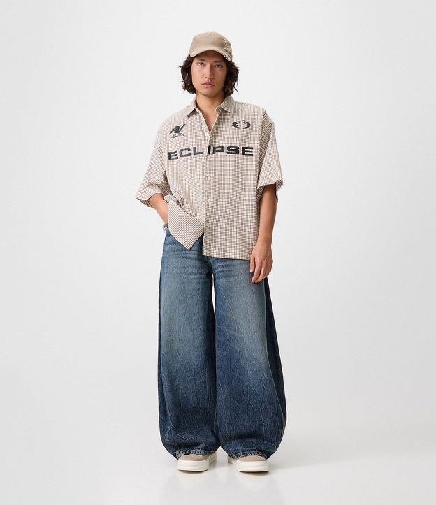 Camisa Oversized en Algodón con Textura Grid y Lettering Eclipse 2