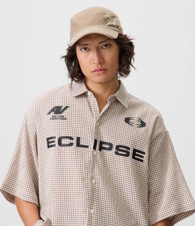 Camisa Oversized en Algodón con Textura Grid y Lettering Eclipse 4