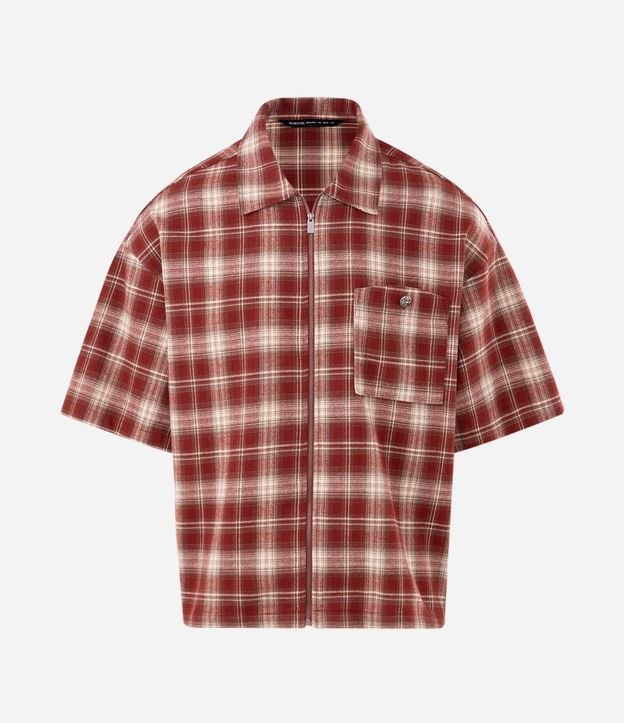 Camisa Relaxed en Franela de Cuadros con Cremallera 5