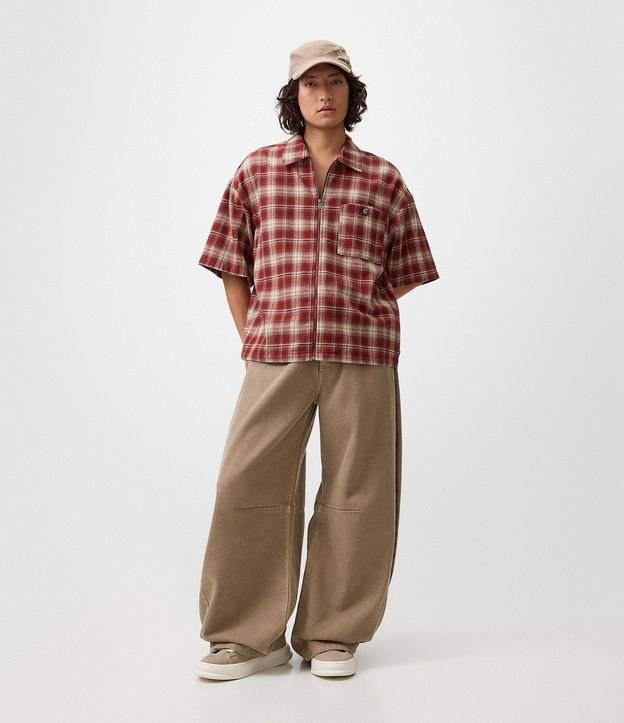 Camisa Relaxed en Franela de Cuadros con Cremallera 2