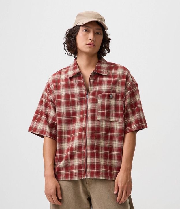Camisa Relaxed en Franela de Cuadros con Cremallera 4