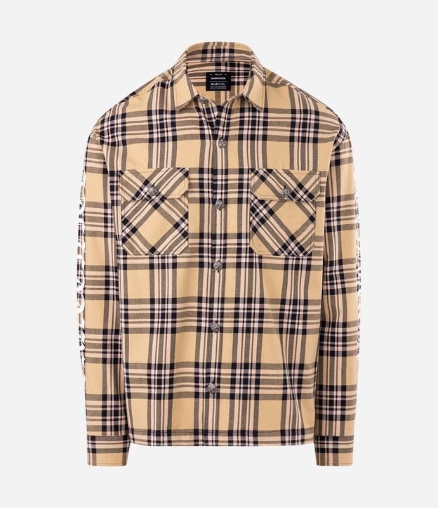 Camisa Oversized de Cuadros con Estampa en Las Mangas 4