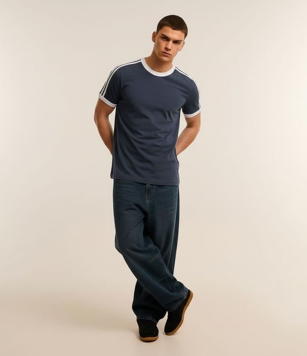Remera Regular en Algodón con Rayas en los Hombros 1