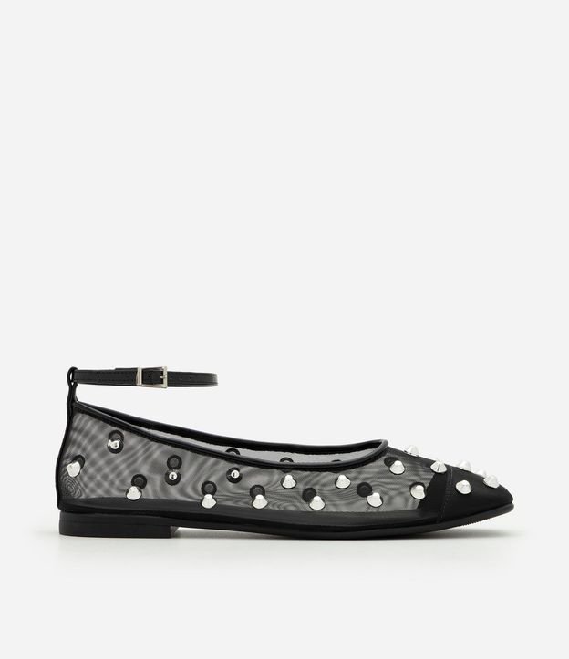Zapatilla de Tela con Punta Cuadrada y Aplicación de Piedritas