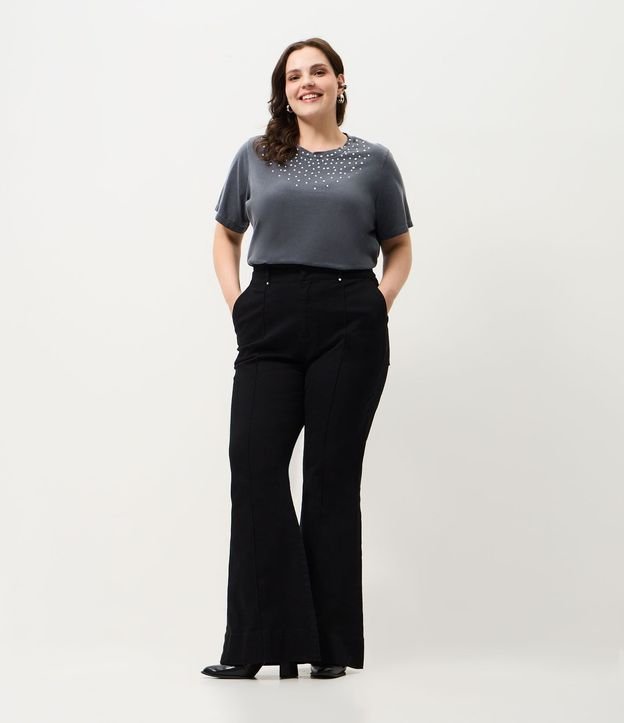 Pantalón de Jean Flare con Detalle en Brillo Curve & Plus Size