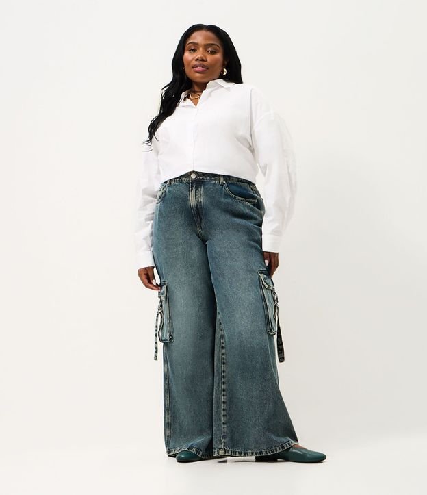 Pantalón de jean Wide Leg con Bolsillo Cargo Curve & Plus Size