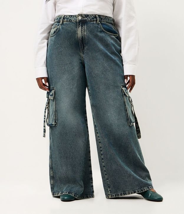 Pantalón de jean Wide Leg con Bolsillo Cargo Curve & Plus Size 2