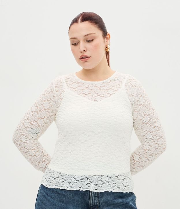 Blusa de Encaje Floral Manga Larga Curve & Plus Size 1