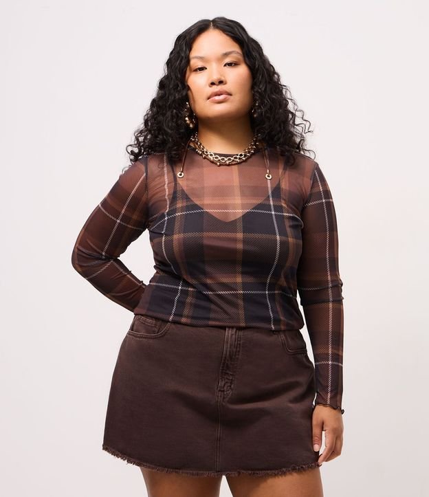 Blusa de Tul Cuadrillé con Enagua y Bajo Ondulado Curve & Plus Size 1