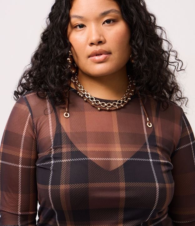 Blusa de Tul Cuadrillé con Enagua y Bajo Ondulado Curve & Plus Size 3