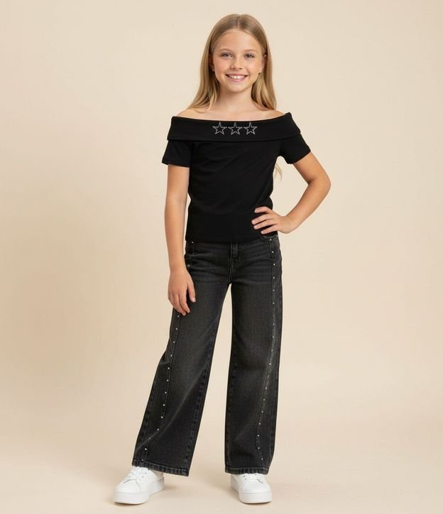 Pantalón de Jean Negro con Tachuelas Laterales - Talle 5 aos 16 años