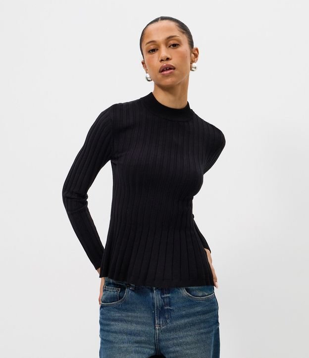 Blusa Peplum en Punto con Manga Larga