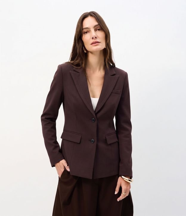 Blazer Acinturado en Punto Roma con Cuello Solapa 4