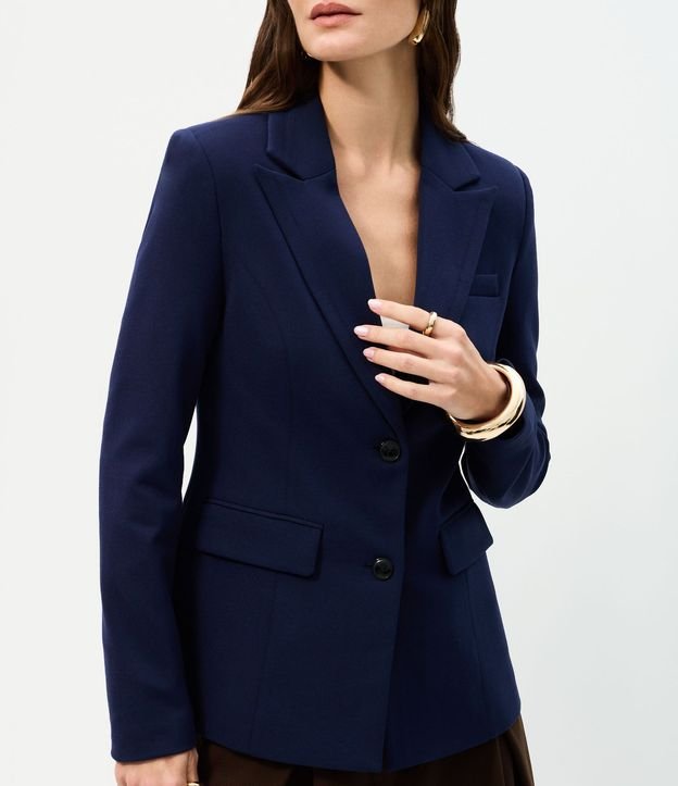 Blazer Acinturado en Punto Roma con Cuello Solapa 4