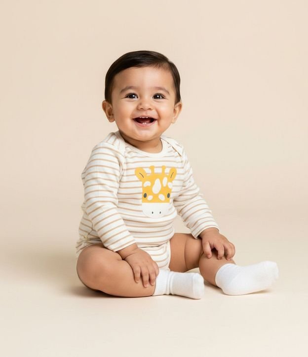 Body Infantil de Rayas con Estampa de Girafa – Talle 0 a 18 Meses