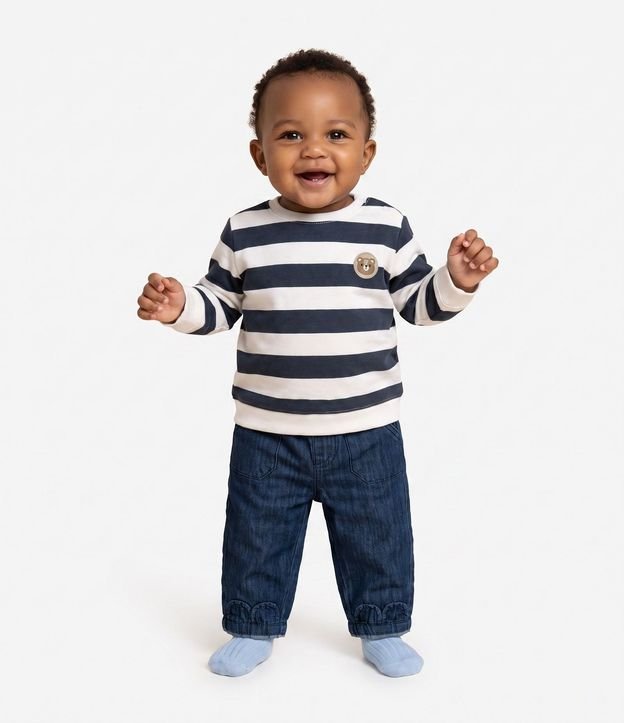 Buzo Infantil Listrado con Bordado de Osito – Talle 0 a 18 Meses 1