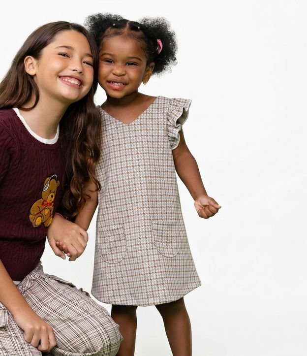 Vestido Infantil en Tweed Pied de Poule sin Manga – Talle 1 a 6 años