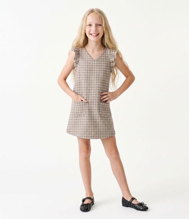 Vestido Infantil en Tweed Pied de Poule sin Manga – Talle 1 a 6 años