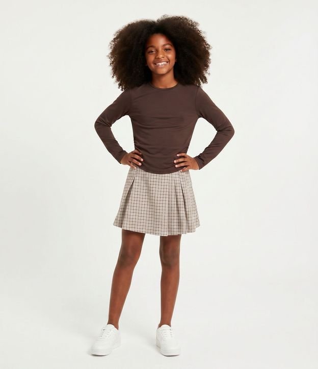 Short Pollera Infantil en Pied de Poule y Pliegues – Talle 5 a 14 años