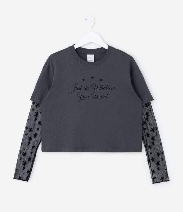 Remera Infantil con Lettering y Manga Encaje – Talle 5 a 14 años 2