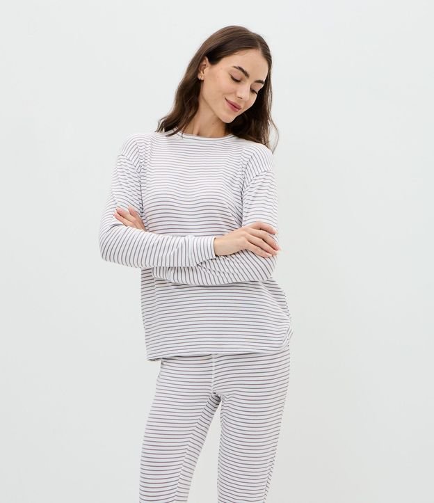 Pijama Larga en Punto con Estampa de Rayas 2