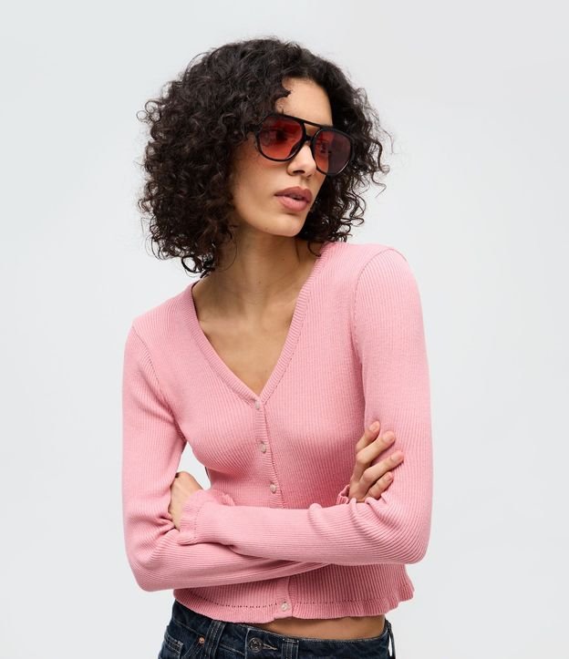Cardigan en Punto con Punto Texturizado y Volados en el Ruedo 1