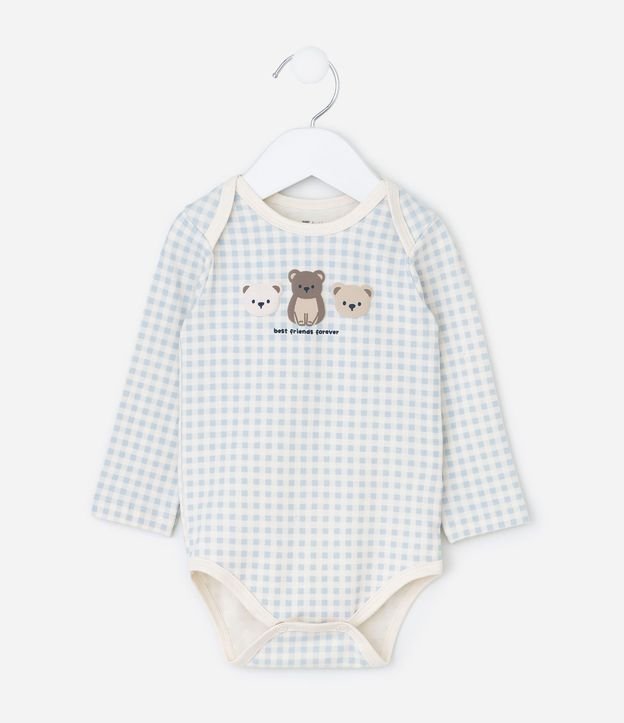 Body Infantil en Cotton con Estampado Vichy Ositos – Talle RN a 18 Meses