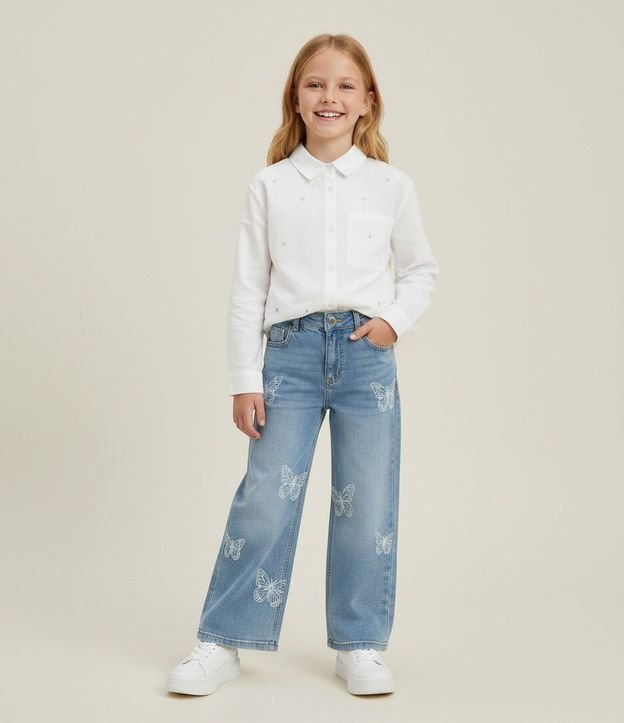 Camisa Oversized Infantil en Tricolina con Aplicaciones Brillantes – Talle 7 a 14 años