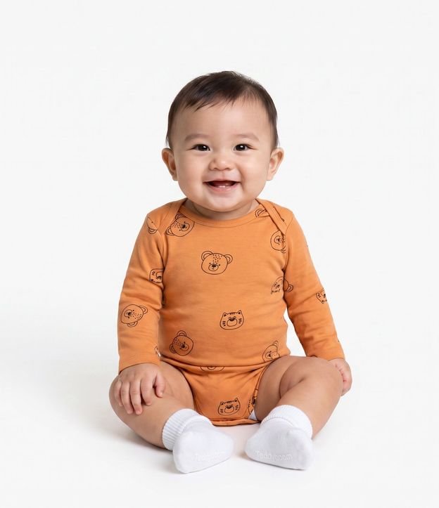 Body Infantil con Estampa Fullprint con Cara de Oso – Talle RN a 18 Meses