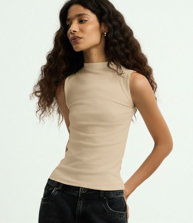 Blusa Musculosa Básica de Algodón con Cuello Alto