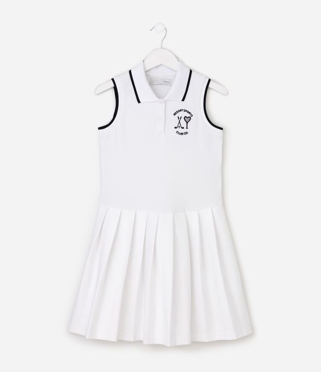 Vestido Tenista Plegado Infantil con Bordado Delantero - Talle 5 A 16 años 2