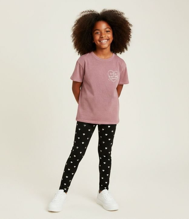 Pantalón Infantil Legging con Estampa de Corazón en Foil – Talle 5 a 14 años
