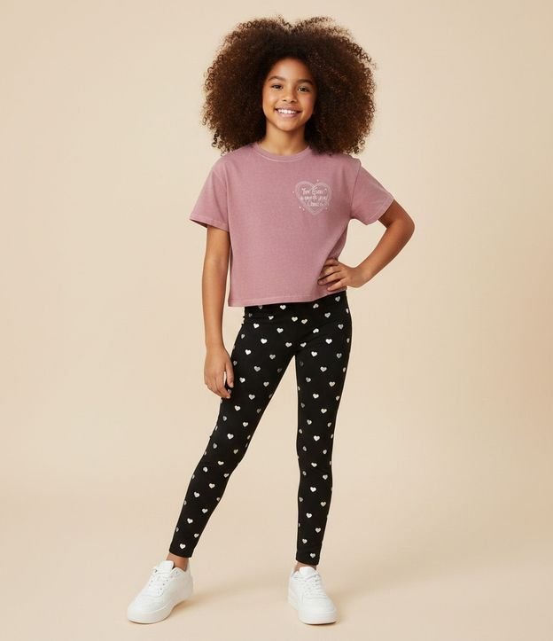 Pantalón Infantil Legging con Estampa de Corazón en Foil – Talle 5 a 14 años 2