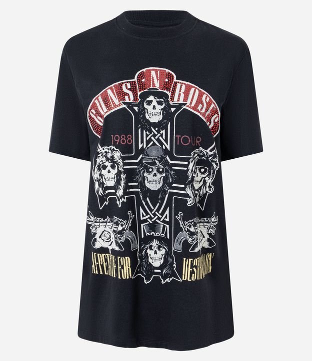 Remera Manga Corta con Estampa Guns N' Roses y Strass
