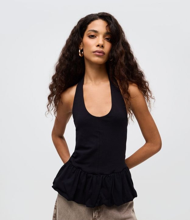 Blusa Frente Única en Algodón con Ruedo Peplum