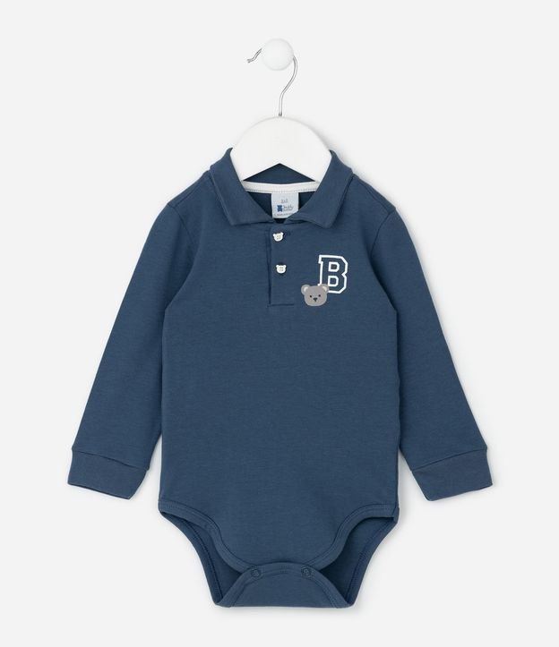 Body Infantil Polo en Cotton con Bordado Oso – Talle 0 a 18 Meses
