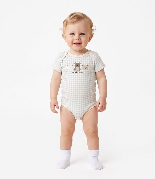 Body Infantil con Estampa de Vichy y Osos en Relieve – Talle RN a 18 Meses