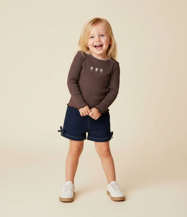 Blusa Infantil Acanalada con Bordado Flor – Talle 1 a 5/6 años