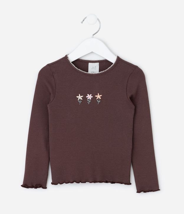 Blusa Infantil Acanalada con Bordado Flor – Talle 1 a 5/6 años 2