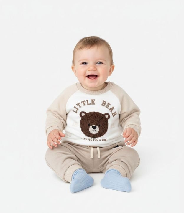 Buzo Infantil en Algodón con Felpa y Estampa de Oso – Talle U 1