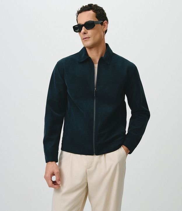 Campera Harrington en Gamuza con Cuello Inglés