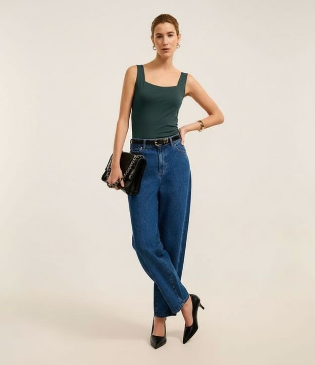 Blusa en Poliamida con Escote Cuadrado