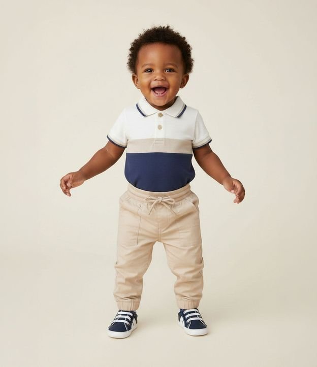 Body Infantil con Cuello Polo y Recortes en Bloques de Colores – Talle 0 a 18 Meses 1