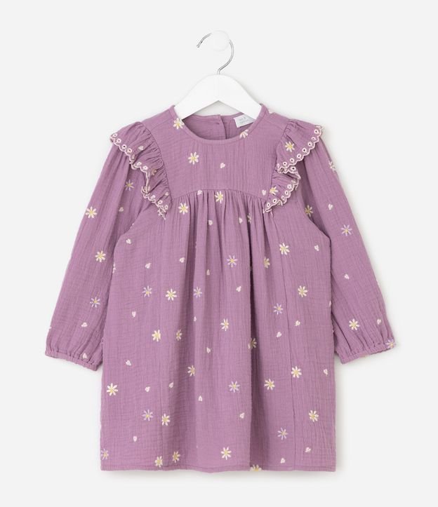 Vestido Infantil Texturizado con Volados Florales – Talle 1 a 6 años 2
