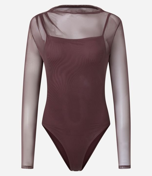 Body Manga Larga en Tule con Cuello Alto