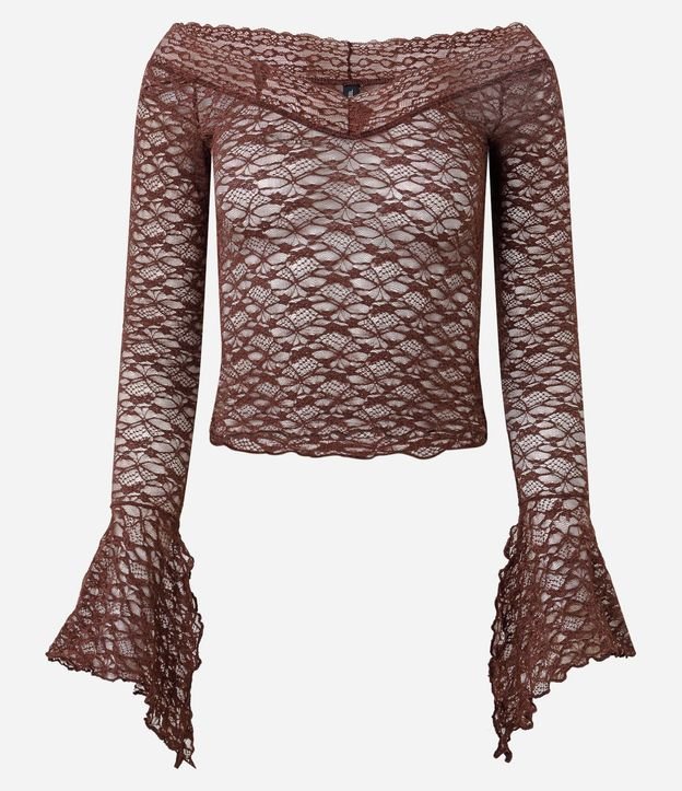 Blusa Manga Flare en Encaje con Escote Hombro a Hombro 5