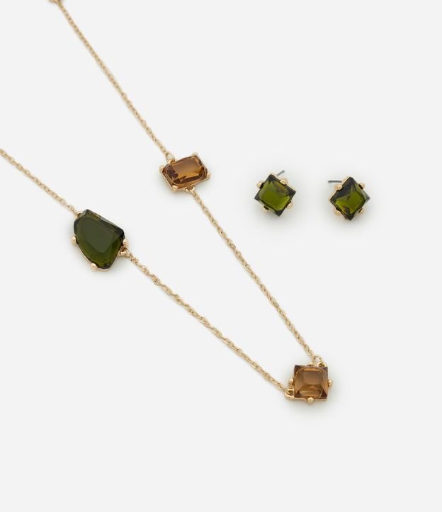 Conjunto de Collar Largo y Caravanas con Colgantes Geométricos