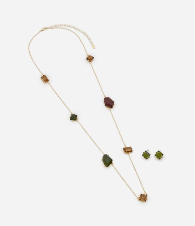Conjunto de Collar Largo y Caravanas con Colgantes Geométricos 2